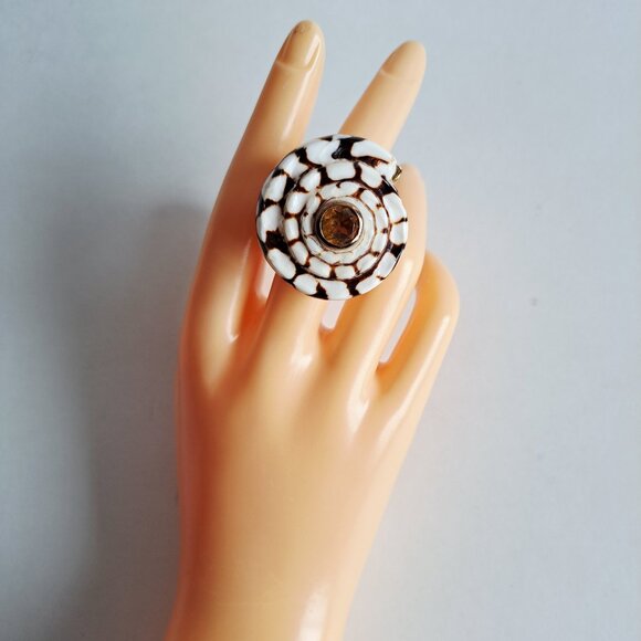 New Angelique de Paris Seashell Gold Plated Ring with yellow Stone Size 7 - Picture 11 of 13